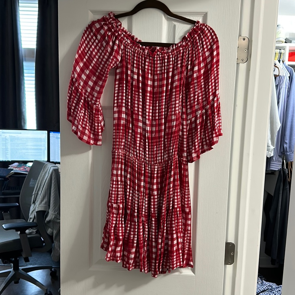 Like new ASOS red/white check smocked mini dress size 2